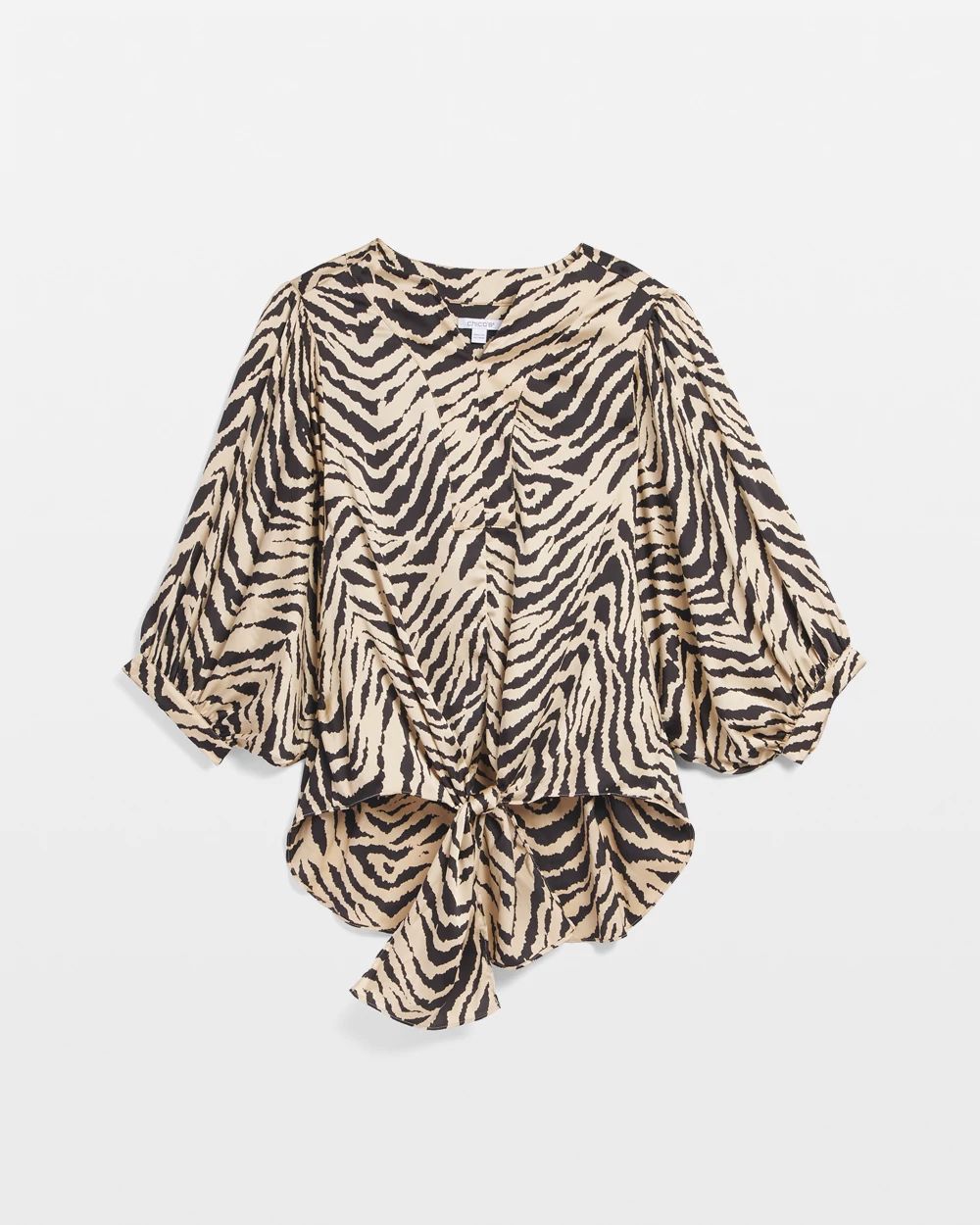 Zebra Print Tied Front Puff Sleeve Top